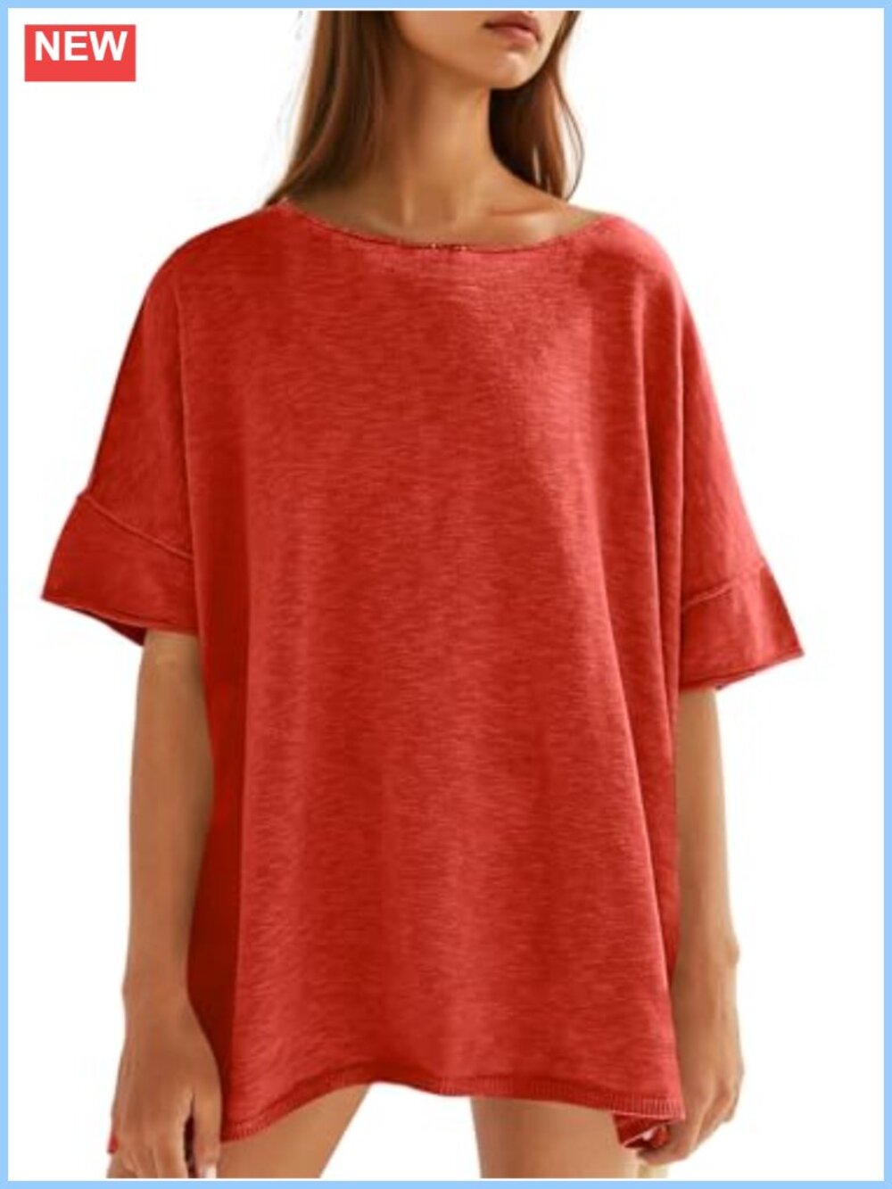 Women's Oversized Cotton Viscose Tunic Tee with Side Slits